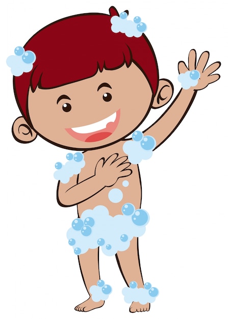 Vector little boy taking shower