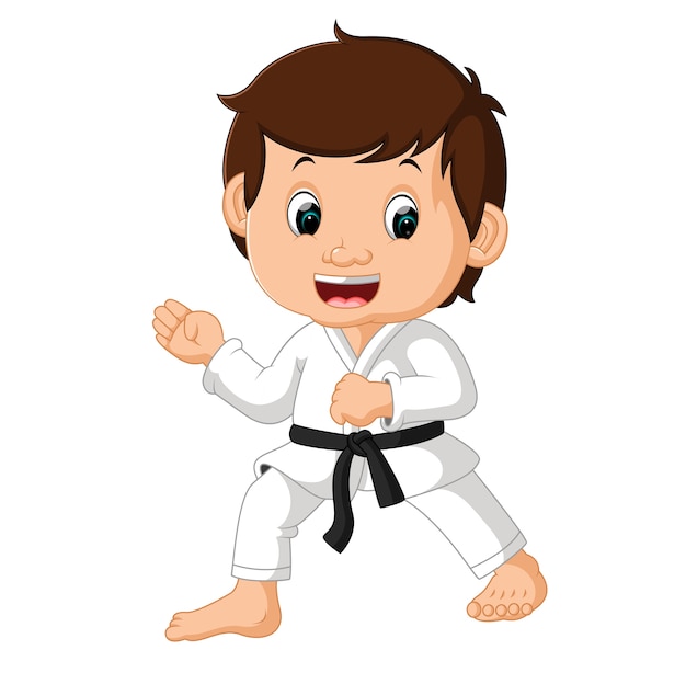 Little boy training karate