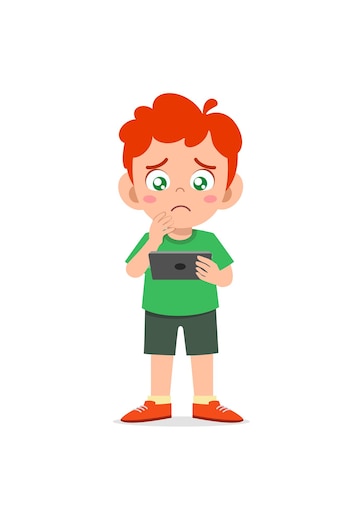 Premium Vector | Little boy using mobile phone and cry