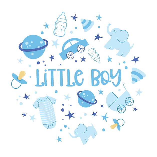 Vector little boy vector illustration set of baby elements