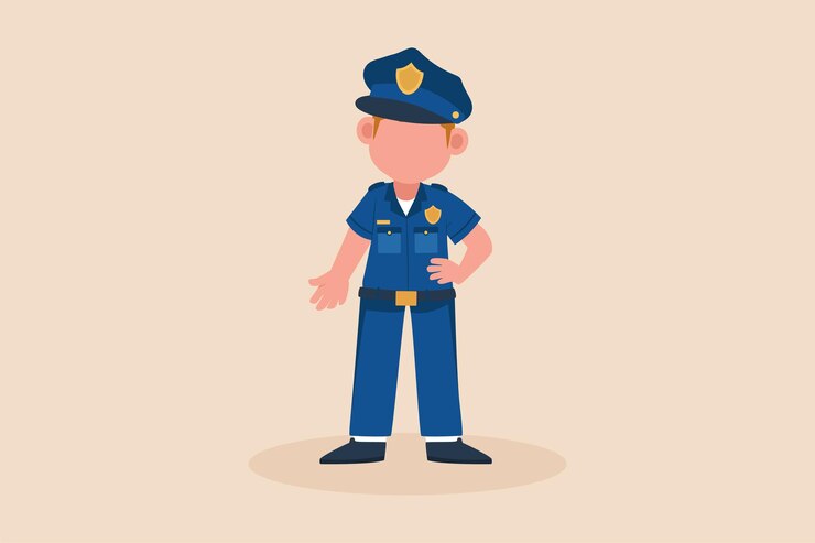 Vector 어린 소년은 경찰관이 되고 싶어 아이들은 미래의 꿈을 꾸고 개념 벡터 삽화를 꿈꾸고 있습니다