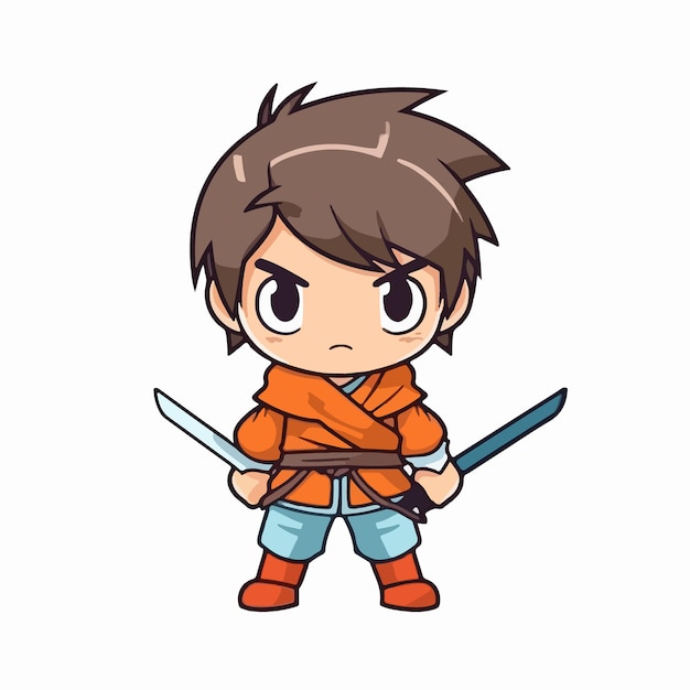 A little boy warrior anime style