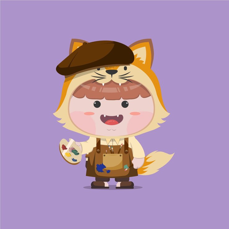 예술가 여우 의상을 입은 어린 소년