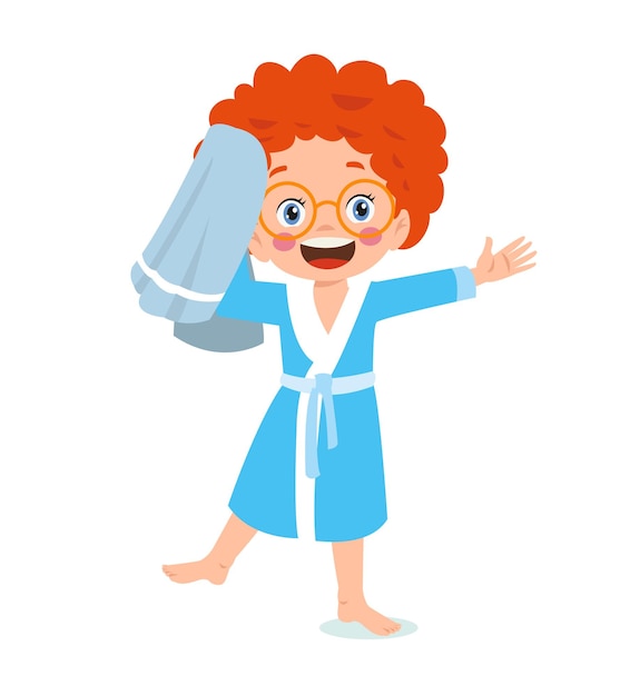 Little boy wearing bathrobe standing with towel vector image