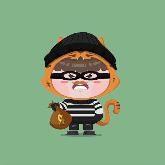 Vector a little boy wearing burglar cat costume