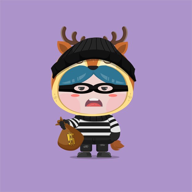 A little boy wearing burglar deer costume