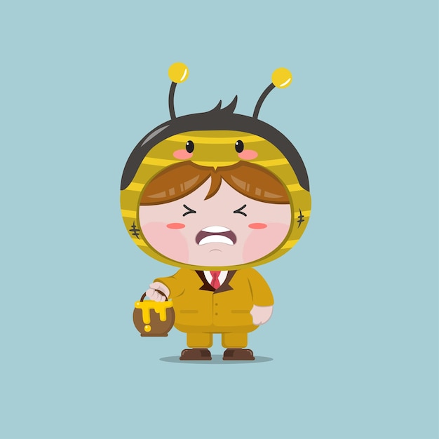 A little boy wearing honeybee animal costume You can call him