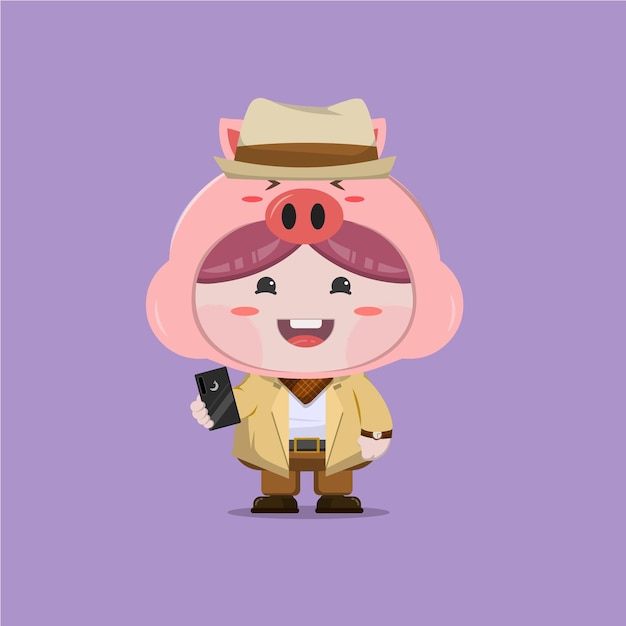 A little boy wearing ootd pig costume