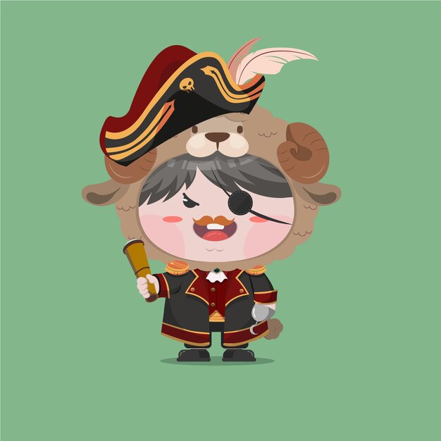 A little boy wearing pirate sheep costume