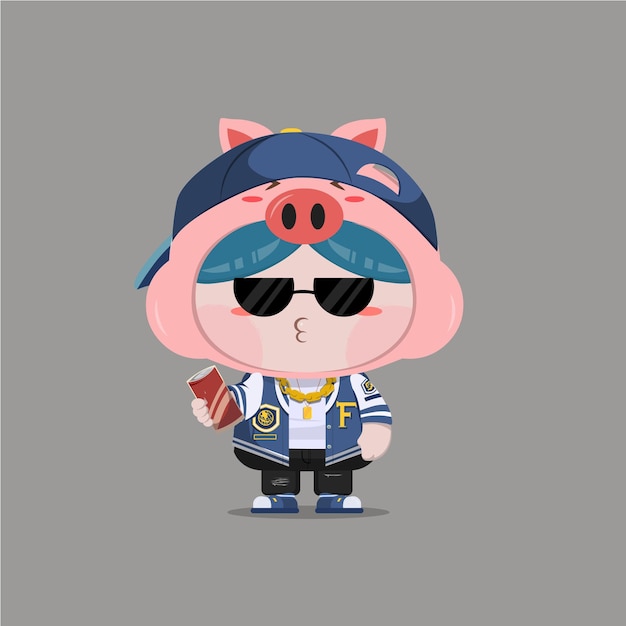 A little boy wearing swag pig costume