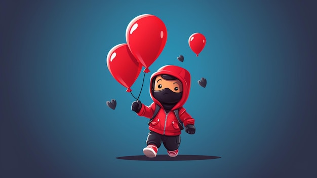 Vector a little boy with balloons and a balloon with the words  love  on it