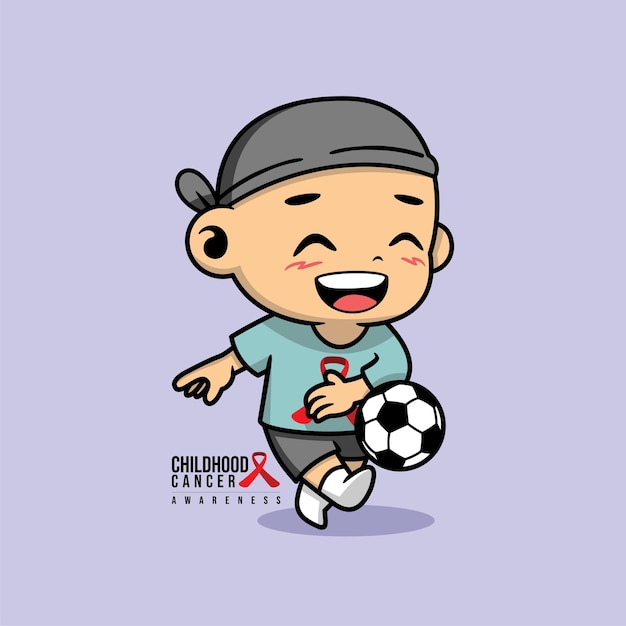 Little boy with cancer playing soccer