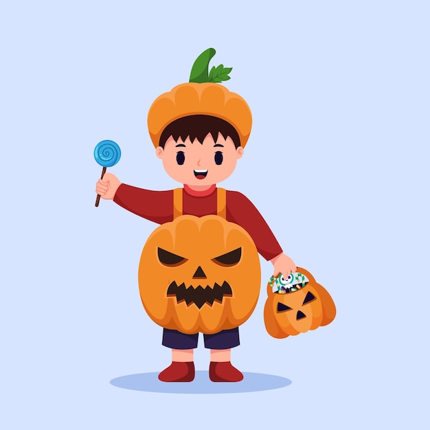 Little Boy with Halloween Costume Cartoon Illustration