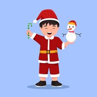 矢量小男孩与圣诞老人服装人物插图