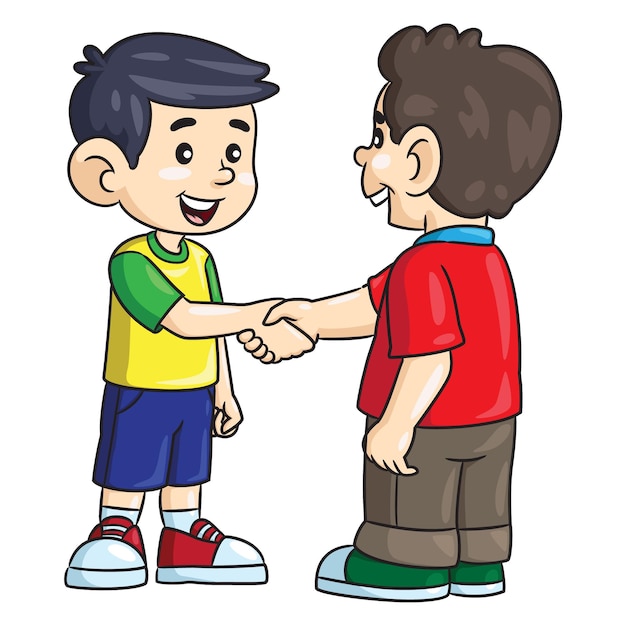 little boys cartoon shaking hands