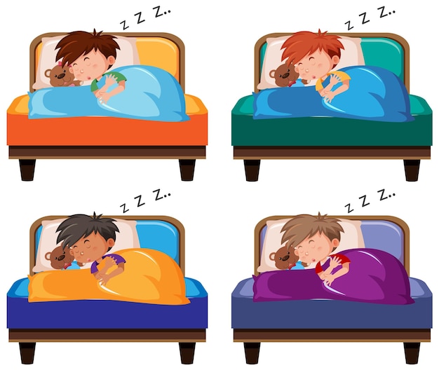 Little boys sleeping on beds
