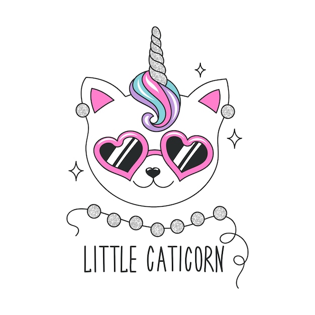 Little caticorny kitten illustration in modern style