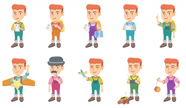 Little caucasian boy character set