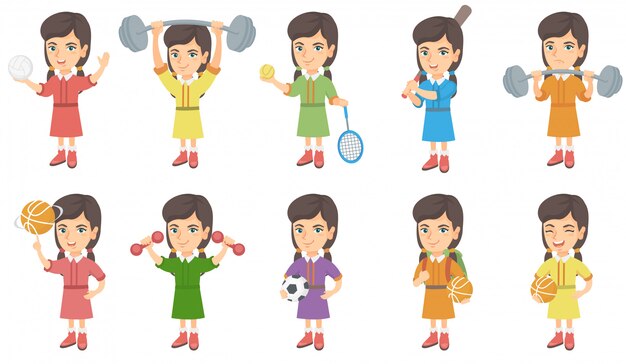 Little caucasian girl character set