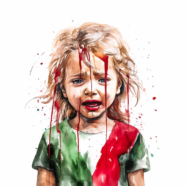 Vector little child crying watercolor paint