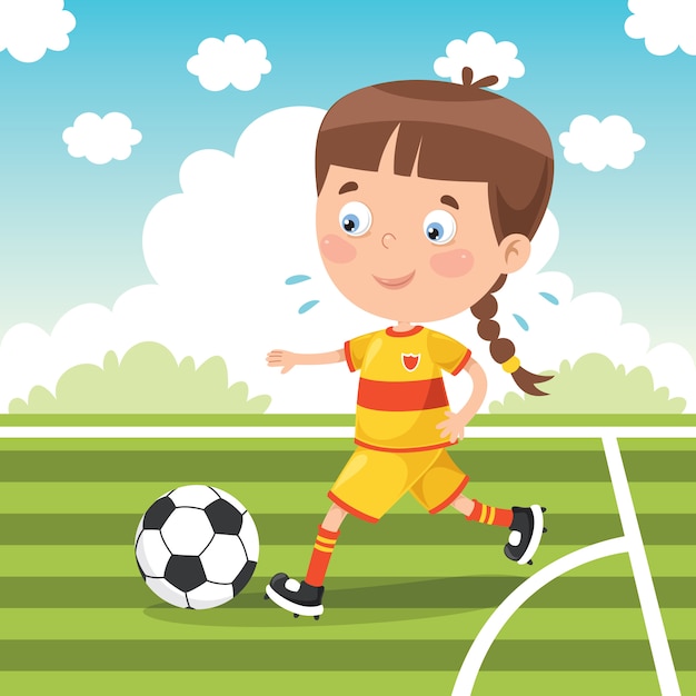 Piccolo bambino che gioca a calcio fuori