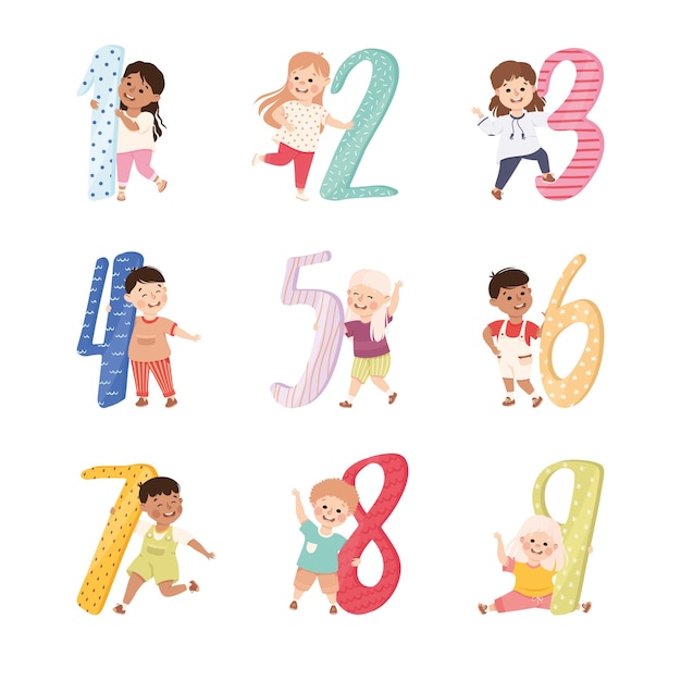 小さな子供が数字を握っているか数字を学ぶ基本的なカウントベクトルセット