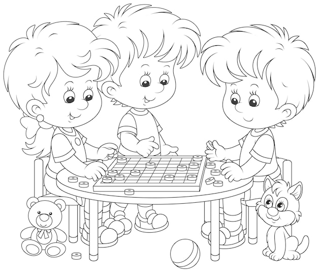 Little children playing checkers