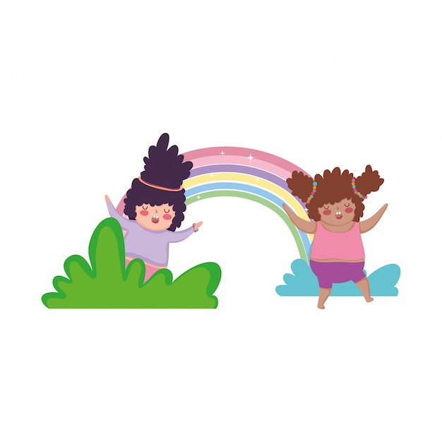 Piccole ragazze paffute con arcobaleno