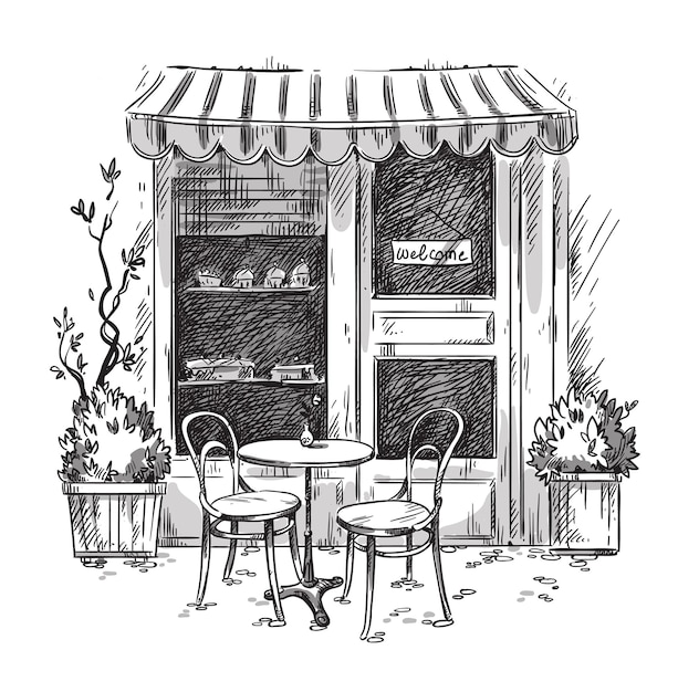 Vector little cosy cafe. vector sketch