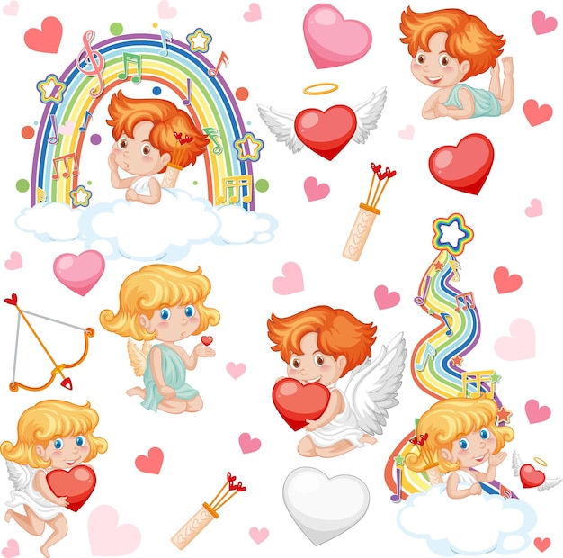 Little cupid and heart seamless pattern