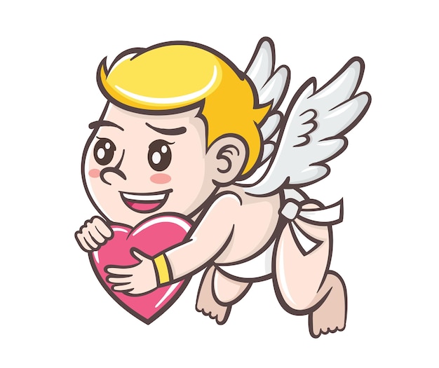 Little cupid holding heart.