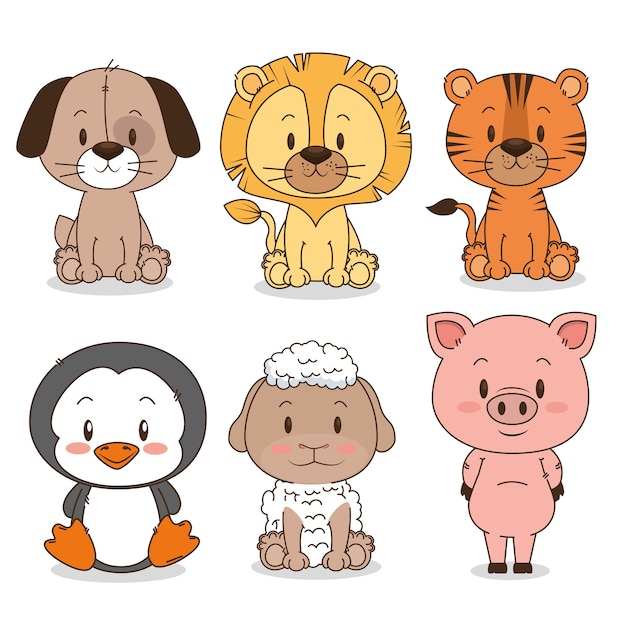 Vector little and cute animals group