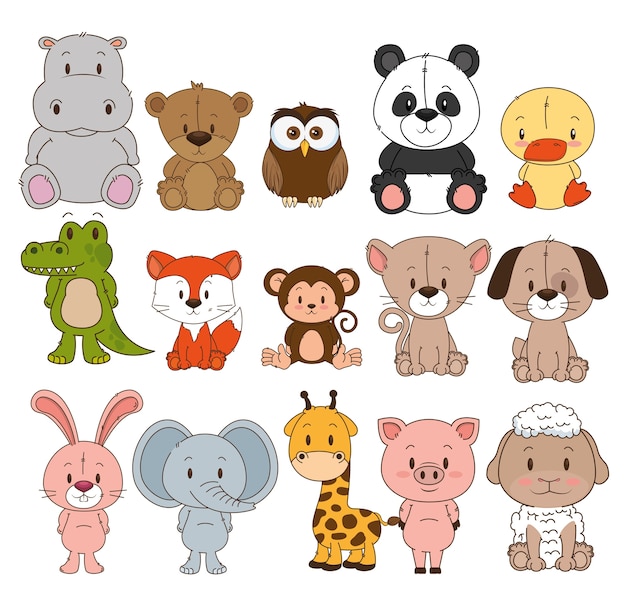 Vector little and cute animals group