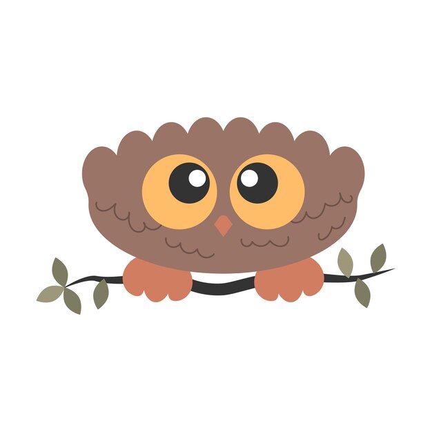 Little Cute Bird Owl with big eyes sitting on the branch