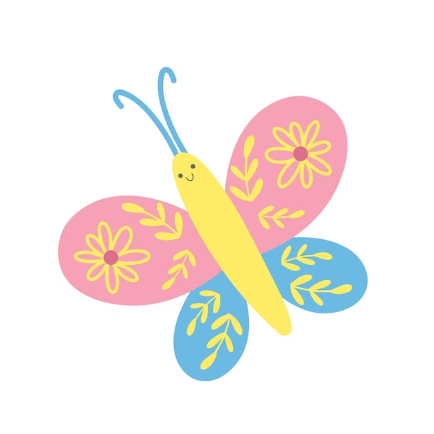 Vector little cute buterfly with flowers on wings vector for children illustrations