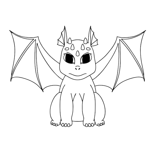 Little cute cartoon dragon Vector illustration Black and white illustration for a coloring book