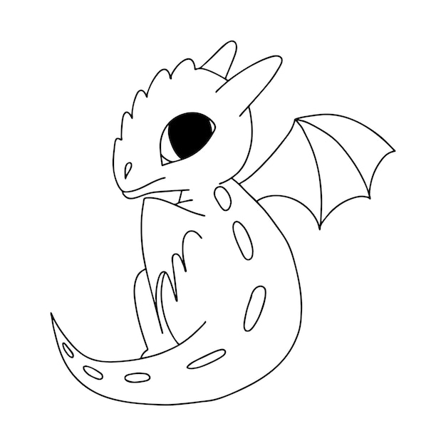 Vettore piccolo drago simpatico cartone animato illustrazione vettoriale illustrazione in bianco e nero per un libro da colorare