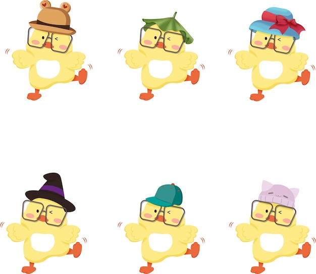 Little Cute Cartoon Yellow Duck wearing Hat