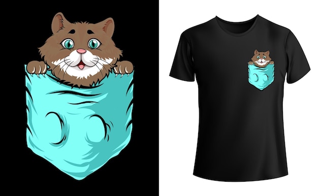 Vettore piccolo gatto carino in tasca vettoriale t-shirt design tasca tshirt design