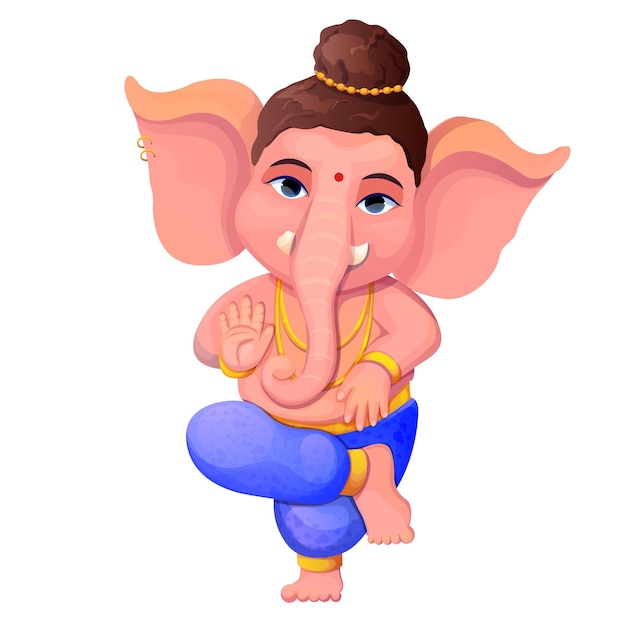 Vector little cute ganesh, religious traditional god elephant in cartoon character