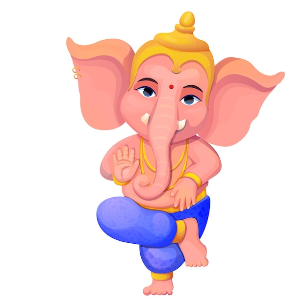 Vector little cute ganesh religious traditional god elephant color in cartoon character