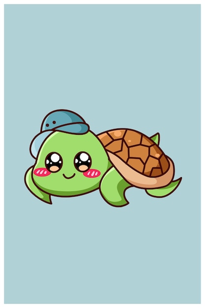 A little cute and happy baby turtle animal cartoon illustration