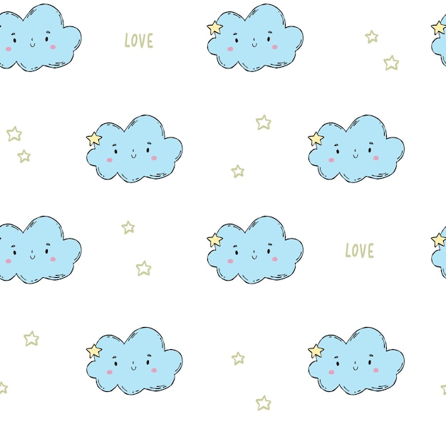 Little cute happy clouds with stars White pattern and scrapbooking love paper for baby