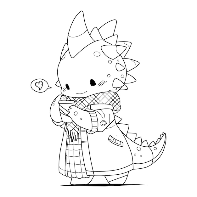 Little cute kawaii dragon coloring page for kids winter new year dragon