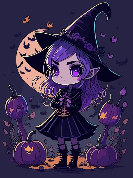 A little cute kawaii witch digital artwork design for poster and printing illustration vector