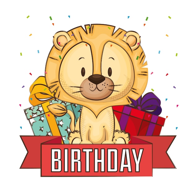 little cute lion birthday card