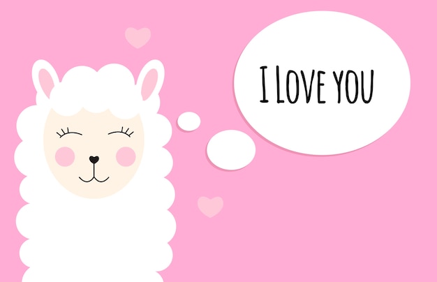 Little cute llama with heart. I Love you concept.