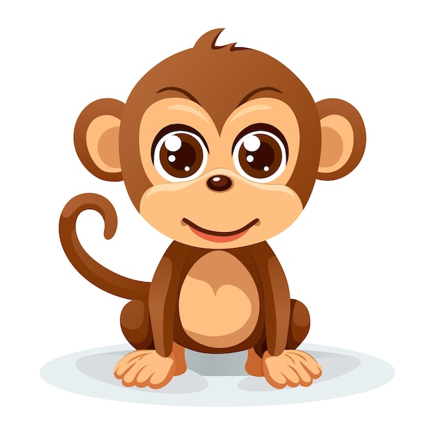 Little cute monkey Capuchin marmoset toque saimiri zoo cartoon beloved pet wild animal Big eyes long tail round ears brown fur beige paws smiling happy Curious look