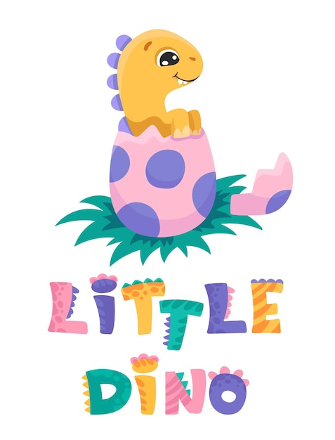 Little cute newborn dinosaur in egg for birthday greeting card baby shower nursery posters