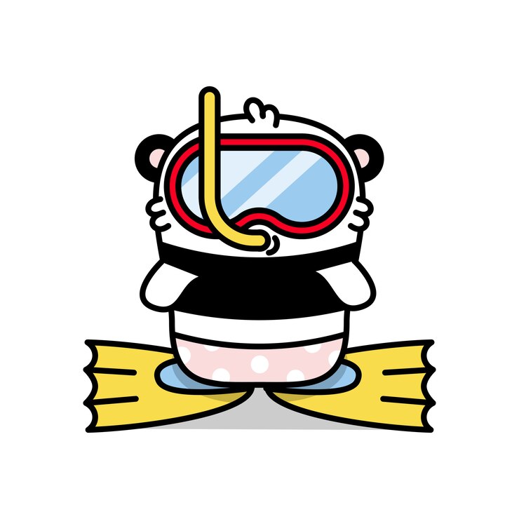 Vector 마스크 일러스트에서 작은 귀여운 팬더 다이버